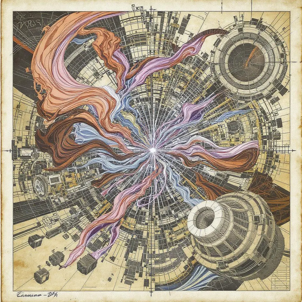  Abstract multiverse concept with parallel timelines bleeding together, CERN particle collider